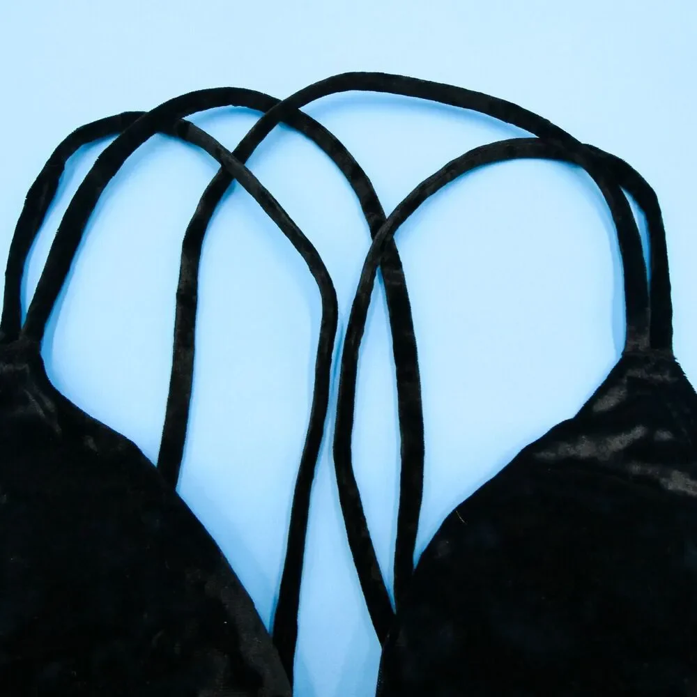 Victorias‎ Secret Bralette Medium - DD Triangle Bra Black Lingerie Plunge Velour